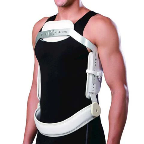 Image of a man's torso wearing a white TLSO hyperextension back brace