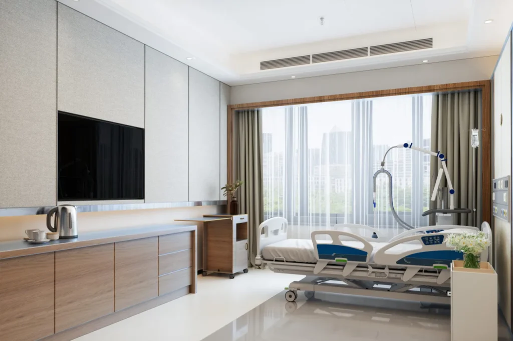 A photograph depicting an expensive luxury hospital room costing thousands of dollar a day.