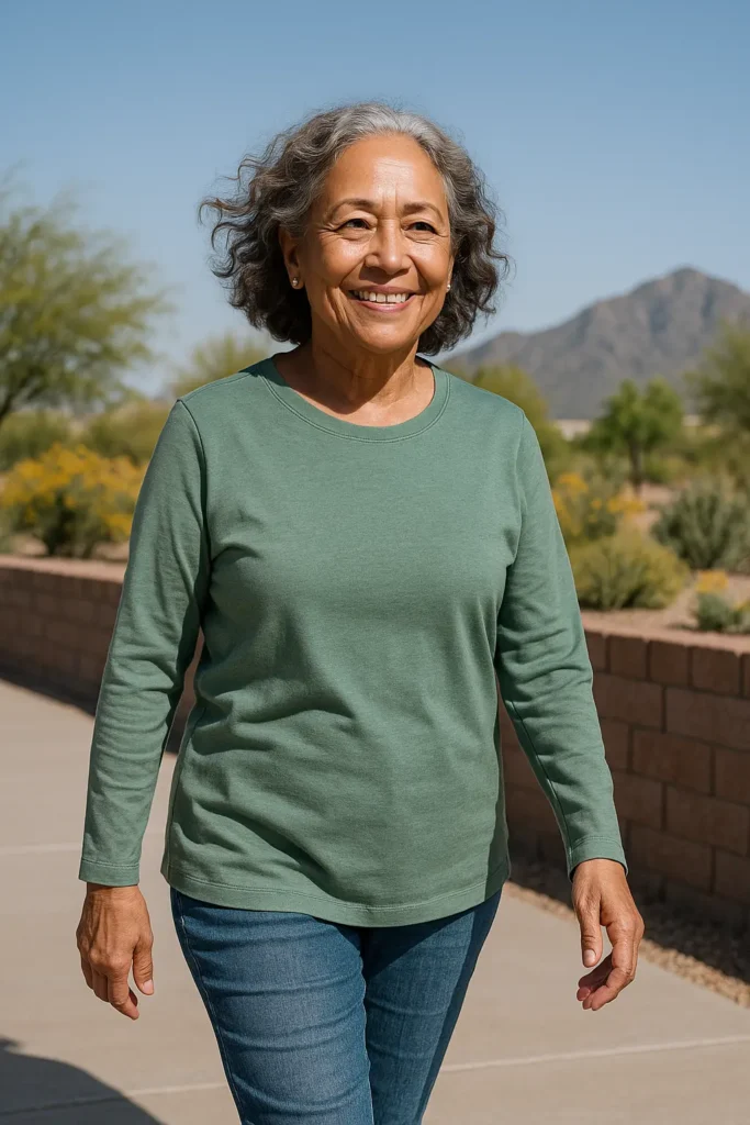 Older woman walking comfortably after treatment for diabetic neuropathy in Laveen AZ