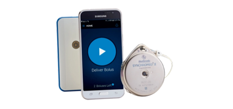 The handheld PTM device to control intrathecal pump for breakthrough cancer pain